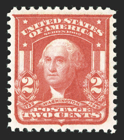 319c, 2c Scarlet, an especially choice example, extraordinarily well centered and margined, radiant color in this distinctive shade, pristine o.g., n.h., an extremely fine gem
1992 and 2004 PF certificates ex-Scarsdale.