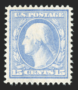 340 var., 15c Ultramarine, chalky paper variety, fresh mint single of this seldom offered paper variety, bright color, well centered, o.g., tiny h.r., very fine 1989 PF
certificate for a block of four, this being the top left stamp.