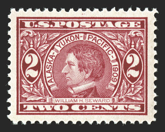 370, 2c Alaska-Yukon, impeccably well centered within lavish margins, exceedingly bright and fresh, o.g., n.h., an extremely fine gem 2009 PSE certificate (Superb 98 SMQ
$350.00).