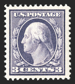 376, 3c Deep violet, Ty. I, exceedingly well centered within particularly large margins, bright fresh color, o.g., n.h., extremely fine photocopy of a 1990 PF certificate for
the block of ten from which this was taken, as well as a 1991 PF cert