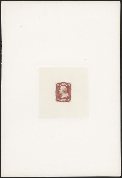 56P1, 3c Red, Hybrid large die proof, mounted on full size 147x216mm card with die sinkage, fresh and very fine (now listed as 65-E15c).