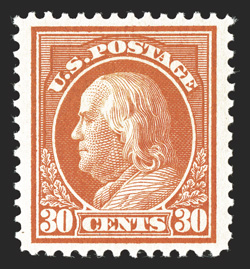 420, 30c Orange red, unusually well centered within large margins, bright fresh color, o.g., n.h., extremely fine 1986 PF certificate.