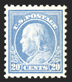 438, 20c Ultramarine, excellent centering, lovely bright color on crisp white paper, flawless o.g., n.h., extremely fine a highly desirable stamp 1988 PF
certificate.