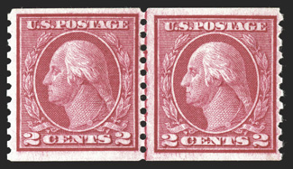 453, 2c Carmine rose rotary coil, Ty. I, perf. 10 vert., joint line pair, vibrant color, o.g., n.h., fine-very fine 1988 PF certificate.