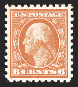 468, 6c Red orange, gorgeous mint example, featuring absolutely radiant color and a crisp impression, extraordinarily well centered within uncharacteristically large margins
for this all around, o.g., n.h., extremely fine a pristine gem 2000 P
