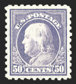 477, 50c Light violet, very well centered within large margins, bright fresh color, o.g., barest trace of hinging (if any), extremely fine 1985 PF certificate.
