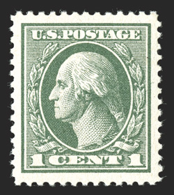 536, 1c Gray green offset, a remarkably choice mint example, being marvelously well centered amid extravagantly large margins, lovely bright color on fresh paper, o.g., n.h.,
an extremely fine gem 1991 PF certificate.