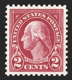 554, 2c Carmine, an incomparable mint single that is the epitome of perfection, possessing mathematically precise centering within very large margins, deep radiant color and a
prooflike impression, unblemished o.g., n.h., simply superb 2008 PSE