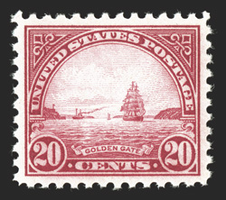 567, 20c Carmine rose, beautifully centered, deep luxuriant color, o.g., n.h., an extremely fine gem 2007 PSE certificate (Superb 98 SMQ $1,200.00).