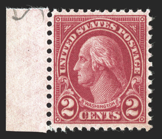 634A, 2c Carmine, Ty. II, left sheet-margin single, exceedingly well centered, strong color, o.g., n.h., extremely fine 1988 PF certificate.