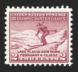 716a, 2c Winter Olympics, lake color, fresh mint single, deeply rich color, o.g., n.h., very fine a rare color variety that was just recently listed (but unpriced) in Scott and
the first example we have offered 2002 PSE certificate for a b