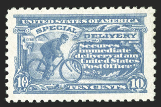 E10, 10c Pale ultramarine, wonderfully well centered within particularly lavish margins, fresh color. o.g., lightly hinged, extremely fine 1991 PF certificate.