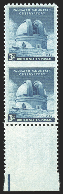 966a, 3c Mt. Palomar, vertical pair, imperforate between, well centered, deep rich color, o.g., n.h., very fine 2002 PF certificate ex-Mann.