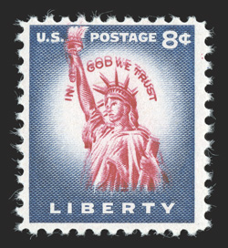 1041a, 8c Dark violet blue and carmine, double impression of carmine, centered a bit to the top as always, fresh colors, o.g., n.h., very fine 1995 PF
certificate.
