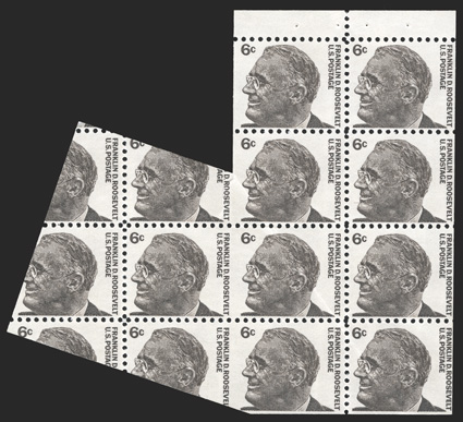 1284d, 6c Gray brown, horizontal pair, imperforate between, the error being caused by a foldover from a booklet pane printing, the crease from the foldover going into the error
pair, o.g., n.h., very fine one of the rarest errors from the Pro