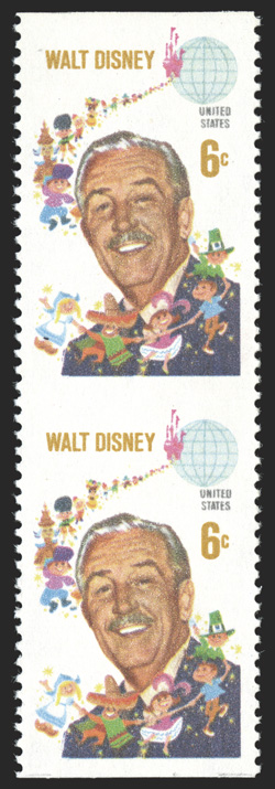 1355b, 6c Walt Disney, imperforate horizontally, vertical pair, brilliantly fresh, o.g., n.h., extremely fine only 50 pairs exist 1990 PF certificate.