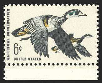 1362b, 6c Waterfowl Conservation, red and dark blue omitted, bottom sheet-margin single, o.g., n.h., very fine 1990 PF certificate.