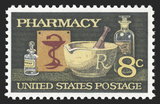 1473a, 8c Pharmacy, Blue and orange omitted, o.g., n.h., fresh and very fine 1991 PF certificate.
