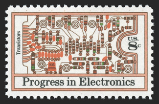 1501b, 8c Electronics, tan and lilac omitted, well centered, o.g., n.h., extremely fine from the only error sheet discovered 1990 PF certificate.