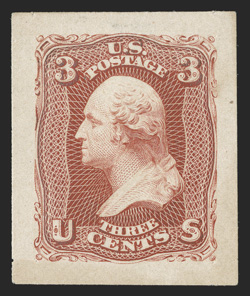 65P2a, 3c Rose, Panama-Pacific small die proof on wove, another example of this rare proof, large margins, fresh color, barest trace of a hinge thin, otherwise very fine clear
1994 PF certificate.