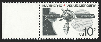 1557b, 10c Mariner 10, ultramarine and bister omitted, left sheet-margin single, o.g., n.h., very fine very scarce, with only one pane discovered 1990 PF
certificate.