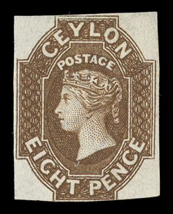 8d. brown, unused without gum, good to small margins on three sides, outer frameline cut into at foot, excellent color, fine. A very rare stamp. R.P.S. Certificate (1960). Sc.
8 S.G. 7, £28,000.