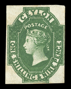19d. green with close to large margins, unused with small part original gum, a little toned, otherwise fine. Sc. 12 S.G. 11, £800.