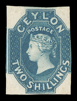 2- dull blue with good to large margins on three sides, cut into at right, unused with small part original gum, fine. Sc. 13 S.G. 12, £6000.