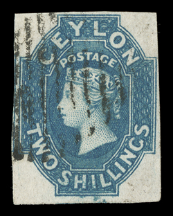 2- dull blue with good to large margins on three sides, close at left, cancelled by oval of bars, fine. R.P.S. Certificate (1994). Sc. 13 S.G. 12, £1200.