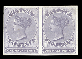 Dull mauve, imperforate on white paper, a pair in a reddish shade and a single, both unused with part original gum, the pair with crease not affecting appearance, otherwise
fine. R.P.S. Certificate (2000) for pair. Sc. 14 S.G. 17, £540.