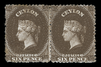 6d. deep brown pair, unused with part original gum, light horizontal crease at foot not affecting appearance, and some light stains on reverse. R.P.S. Certificate (2007). Sc.
41 S.G. 41a, £360.