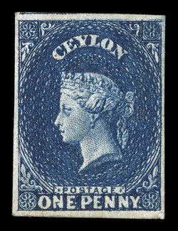 1d. deep blue, variety imperforate, good to large margins showing trace of adjoining stamp at top and with part original gum fine. Unlisted in Scott S.G. see footnote after
S.G. 72.