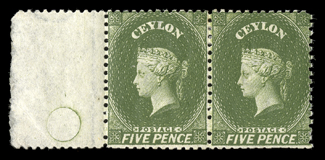 2d. olive-bistre, 2d. yellow with watermark reversed, 5d. yellow-olive with watermark reversed, 5d. olive-green (marginal), 6d. deep brown, 8d. lake-brown and 10d. red-orange,
all in horizontal pair, and 6d. blackish brown single, unused (a coupl