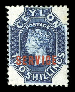 2d., 6d. (4), 8d. (2), 1- (2) and 2- (2), unused or with part to large part original gum a couple with perfs. trimmed off on one or two sides fair to fine. Sc. O2, 4-7 S.G.
O1-5, £1,105.