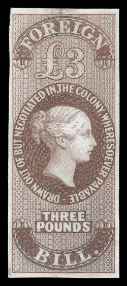 1862 Foreign Bill unissued £3 purple-brown with good regular margins thinning at top though of fine appearance rare. provenance: Count von Ferrari