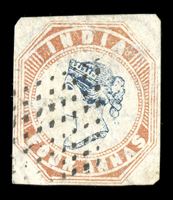 S.G. 18, 1854 4a Blue and pale red, 1st printing, head die I, frame die I, clear to large margins all around, neat diamond of dots cancel, accompanying certificate states
cleaned by bleaching however we respectfully disagree, very fine 2007 R
