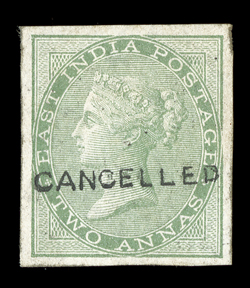 S.G. 50s, 1856 2a Yellow-green, imperforate, handstamped Cancelled, large even margins all around, without gum, very fine and scarce.