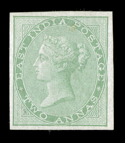 S.G. 50a, 1856 2a Yellow-green, imperforate, fresh unused (no gum) example, large margins all around, bright color on clean white paper, very fine and rare pairs catalog
£2,500.