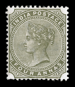S.G. 96w, 1882 4a Slate-green, watermark inverted, deep rich color on fresh paper, o.g., l.h., very fine and very rare listed in Stanley Gibbons, but only priced as used for
£95.