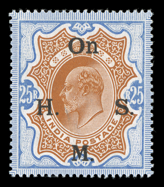 S.G. O68-72, 1909 On H.M.S. overprint on 2R-25R Edward VII, complete set of five values, well centered, o.g., l.h., 2R and 10R n.h., extremely fine.