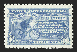 E10, 10c Pale ultramarine, exceedingly well centered within lavish margins all around, bright color on fresh paper, o.g., n.h., extremely fine a highly select and
large-margined example 1980 PF certificate and a 2007 PSE certificate (XF 90 Jum