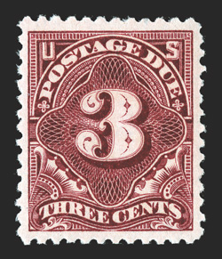 J33 var., 3c Lake, excellent centering within large margins, outstanding color in the beautiful Lake shade, razor-sharp impression as well, o.g., n.h., an extremely fine gem
2004 PF certificate.