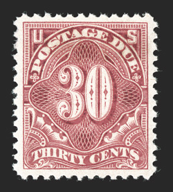 J36b, 30c Pale rose, exceedingly well centered within large margins, bright color, o.g., lightly hinged, extremely fine 2010 PSE certificate (XF-Superb 95 OGph SMQ
$880.00).