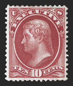 O14, 10c Executive, nicely centered and margined, bright color, somewhat disturbed o.g., very fine and choice clear 1997 PSE certificate and a 2010 PSE certificate (VF 80
DOG).