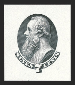 O39-E1, 7c Official die essay on white glazed paper, 25x29mm, marvelously fresh, very fine a very rare essay.