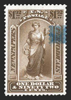 PR24, $1.92 Dark brown, deep color and a razor-sharp impression, small blue brush stroke cancel, very fine 2009 PSE certificate.