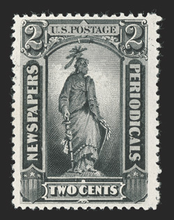 PR80, 2c Intense black special printing, without gum as issued, deep prooflike color and impression, well centered within wide margins, choice very fine an impressive example
of this scarce stamp 2010 PF certificate.