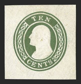 U15, 10c Green on white, 34x35mm mint cut square, fresh and very fine.