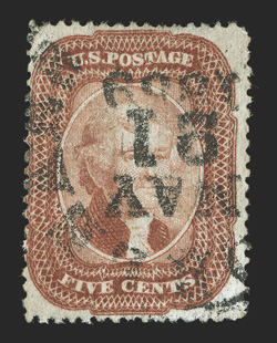27, 5c Brick red, Ty. I, used with 1859 New Orleans town cancel, fresh and fine.