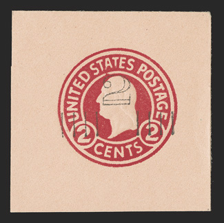 U456a, 2c on 2c Carmine on oriental buff, die 5, 45x45mm full corner mint cut square, fresh and extremely fine.
